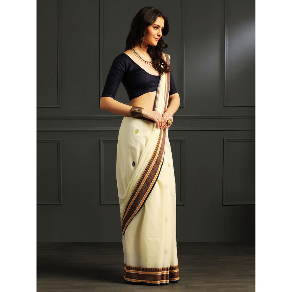 Aditri Cream Handloom Khadi Cotton Saree with Running Blouse