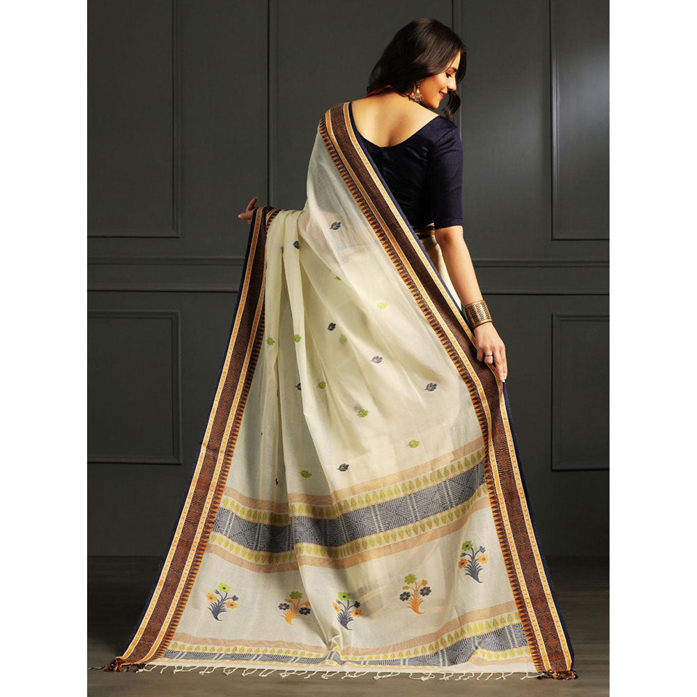 Aditri Cream Handloom Khadi Cotton Saree with Running Blouse