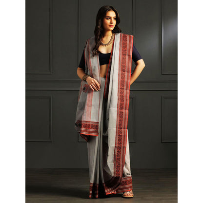 Aditri Grey Handloom Khadi Cotton Saree with Running Blouse