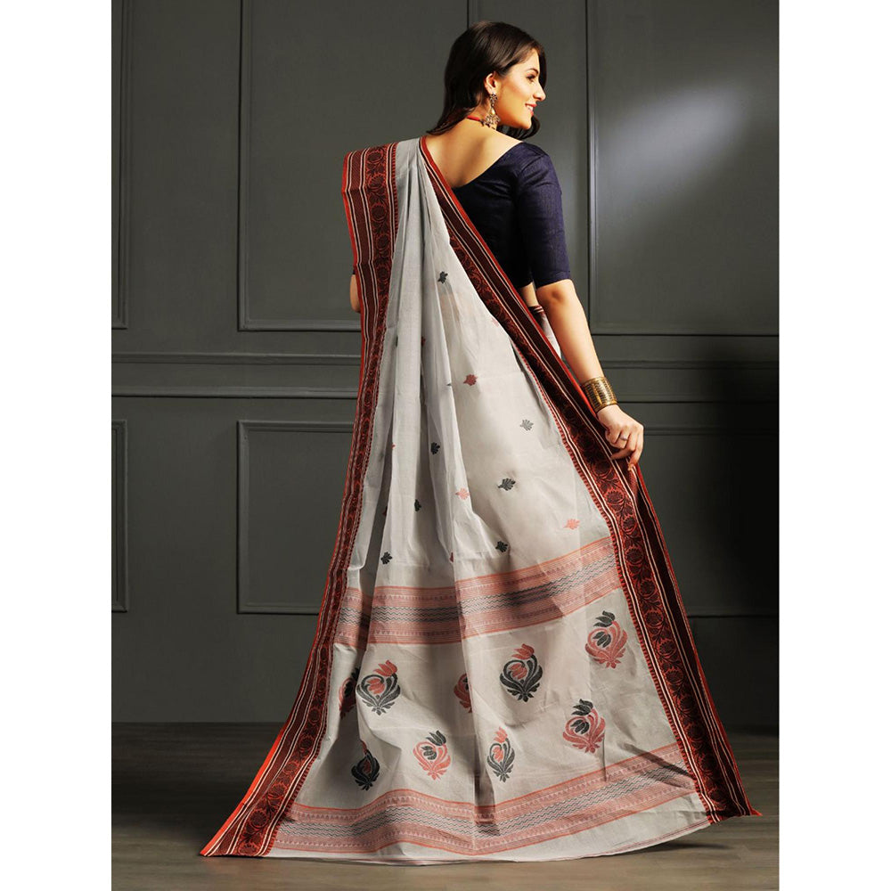 Aditri Grey Handloom Khadi Cotton Saree with Running Blouse