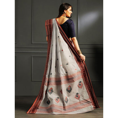 Aditri Grey Handloom Khadi Cotton Saree with Running Blouse