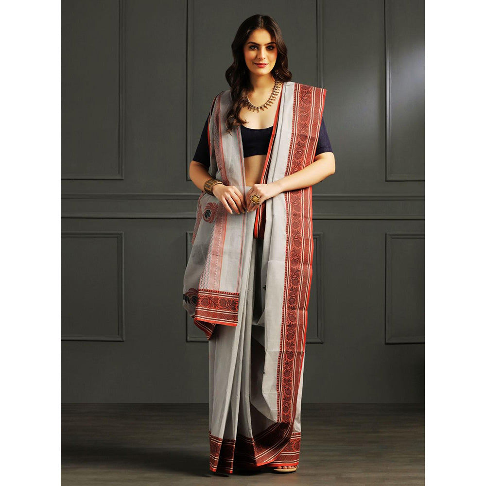 Aditri Grey Handloom Khadi Cotton Saree with Running Blouse