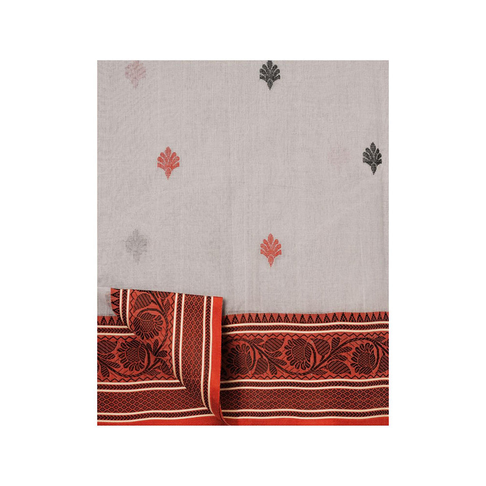 Aditri Grey Handloom Khadi Cotton Saree with Running Blouse