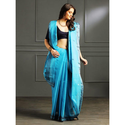 Aditri Blue Handloom Khadi Cotton Saree with Running Blouse