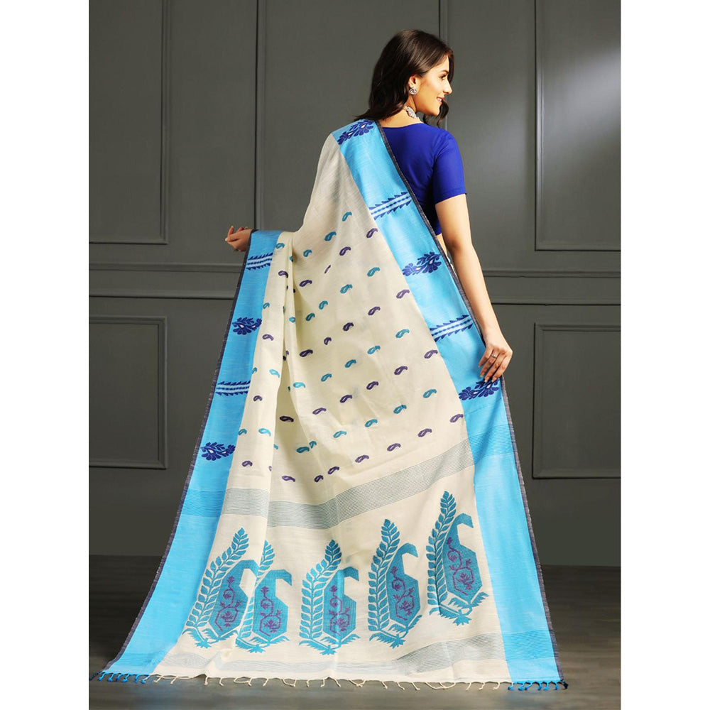 Aditri Cream Handloom Khadi Cotton Saree with Running Blouse