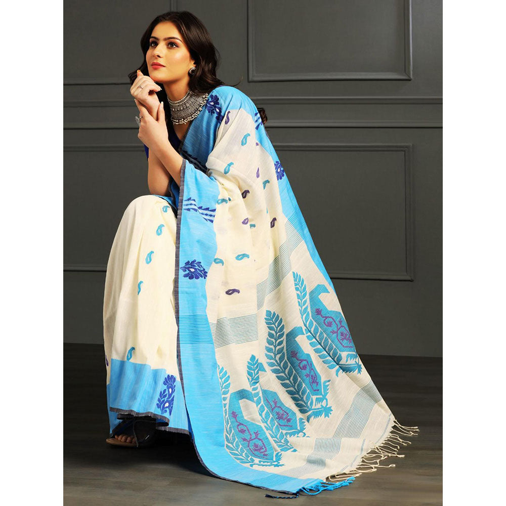 Aditri Cream Handloom Khadi Cotton Saree with Running Blouse