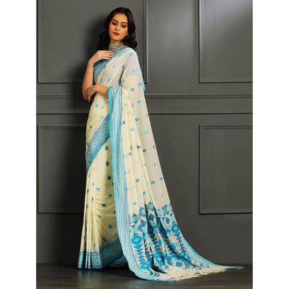 Aditri Cream Handloom Khadi Cotton Saree with Running Blouse