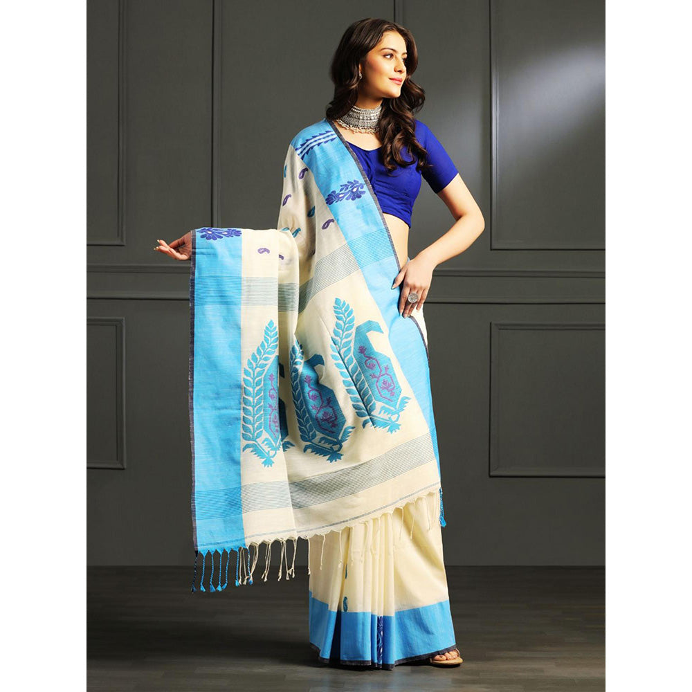 Aditri Cream Handloom Khadi Cotton Saree with Running Blouse