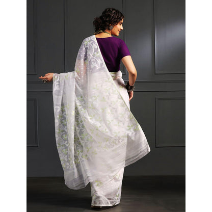 Aditri White Handloom Jamdani On Resham Silk Saree with Running Blouse