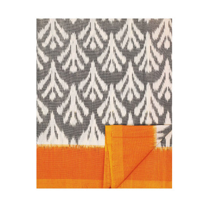 Aditri Orange Handloom Ikat On Gas Saree with Unstitched Blouse