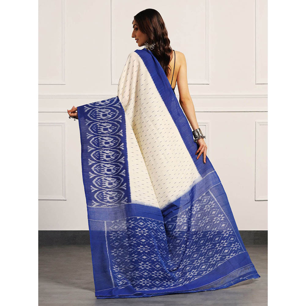 Aditri Blue Handloom Ikat On Saree with Unstitched Blouse