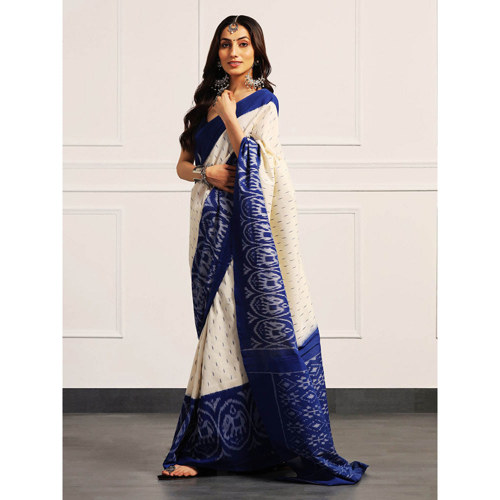 Aditri Blue Handloom Ikat On Saree with Unstitched Blouse