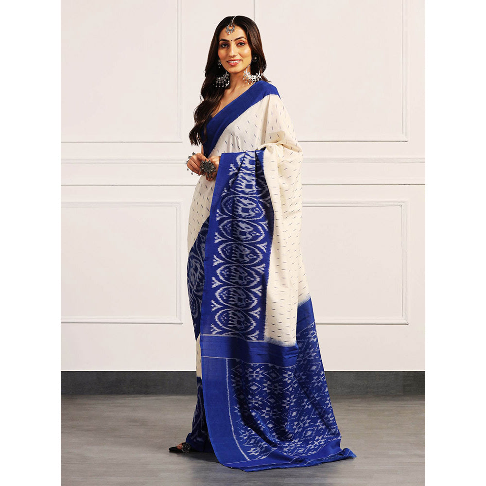 Aditri Blue Handloom Ikat On Saree with Unstitched Blouse