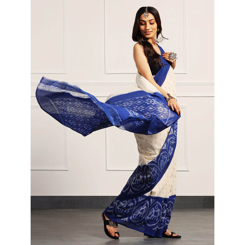 Aditri Blue Handloom Ikat On Saree with Unstitched Blouse