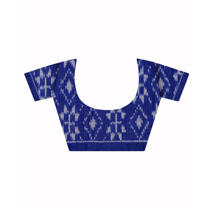 Aditri Blue Handloom Ikat On Saree with Unstitched Blouse