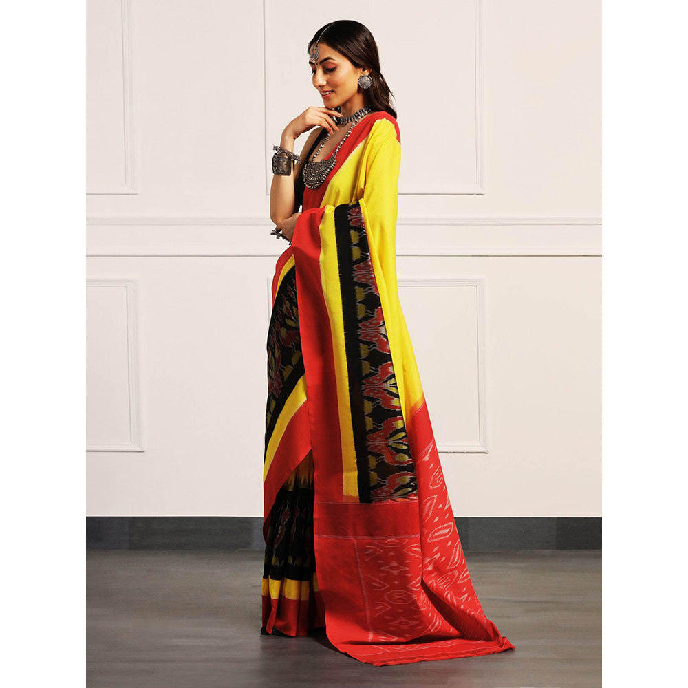 Aditri Multi-Colour Handloom Ikat On Saree with Unstitched Blouse