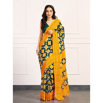 Aditri Yellow Handloom Double Ikat Telia Rumal Saree with Unstitched Blouse