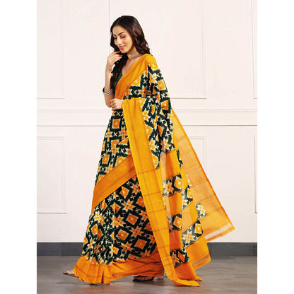 Aditri Yellow Handloom Double Ikat Telia Rumal Saree with Unstitched Blouse