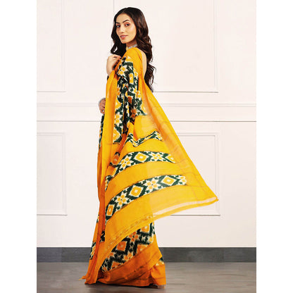 Aditri Yellow Handloom Double Ikat Telia Rumal Saree with Unstitched Blouse