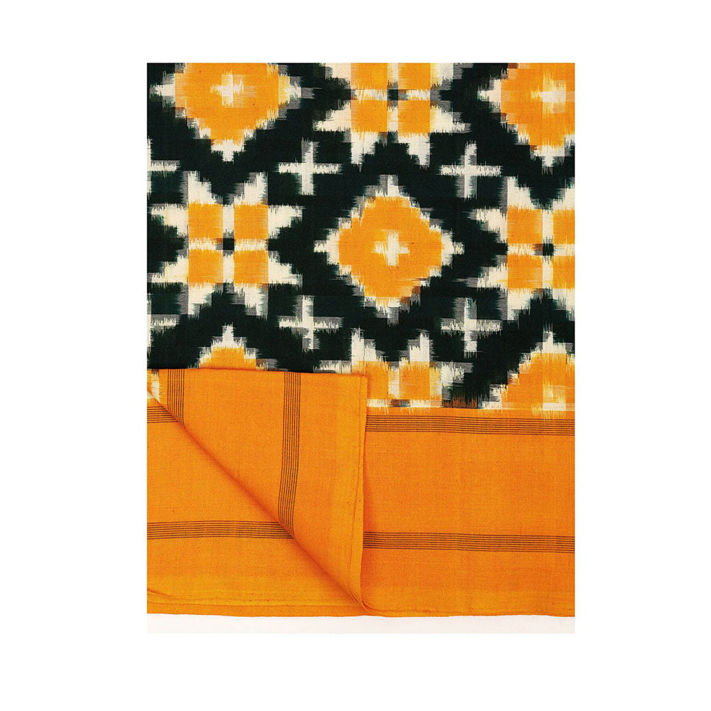 Aditri Yellow Handloom Double Ikat Telia Rumal Saree with Unstitched Blouse