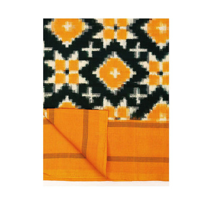 Aditri Yellow Handloom Double Ikat Telia Rumal Saree with Unstitched Blouse