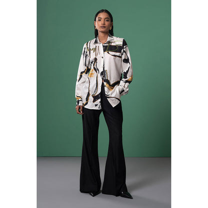 Advait White Beru Printed and Embroidered Shirt