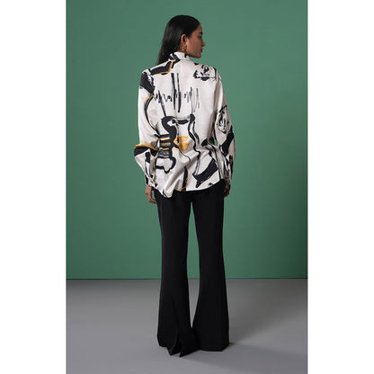 Advait White Beru Printed and Embroidered Shirt