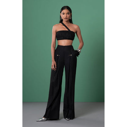 Advait Black Kuro Pleated Bralette and Trouser (Set of 2)