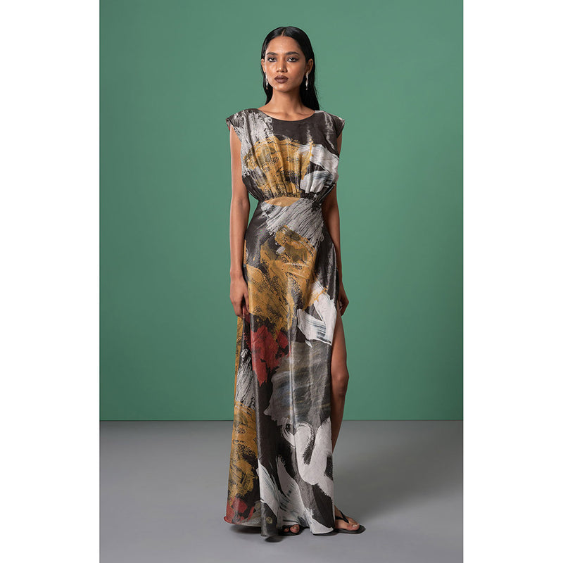 Advait Multi-Color Ecru Printed Maxi Dress