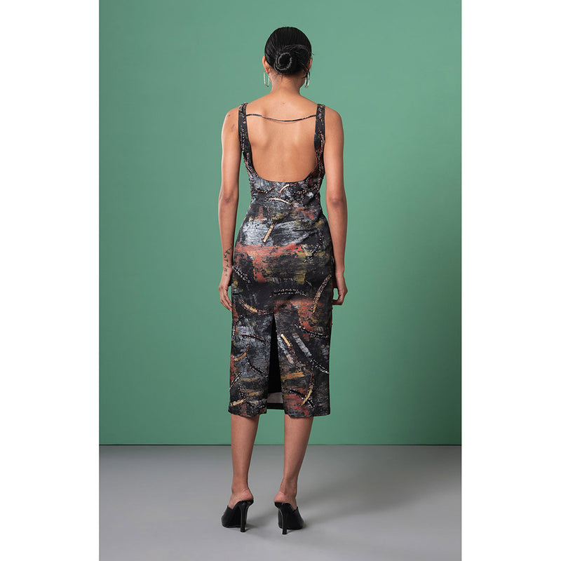 Advait Charcoal Kage Embellished and Embroidered Dress