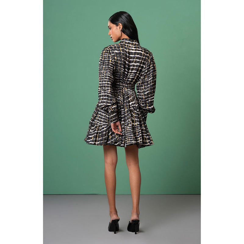 Advait Black Sumi Printed Dress with Belt (Set of 2)