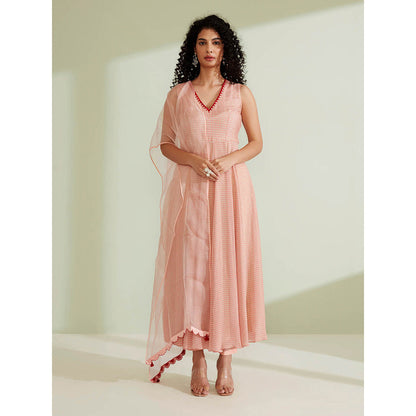 1999AD Chrisoula Peach Kalidar Anarkali & Pant with Dupatta (Set of 3)