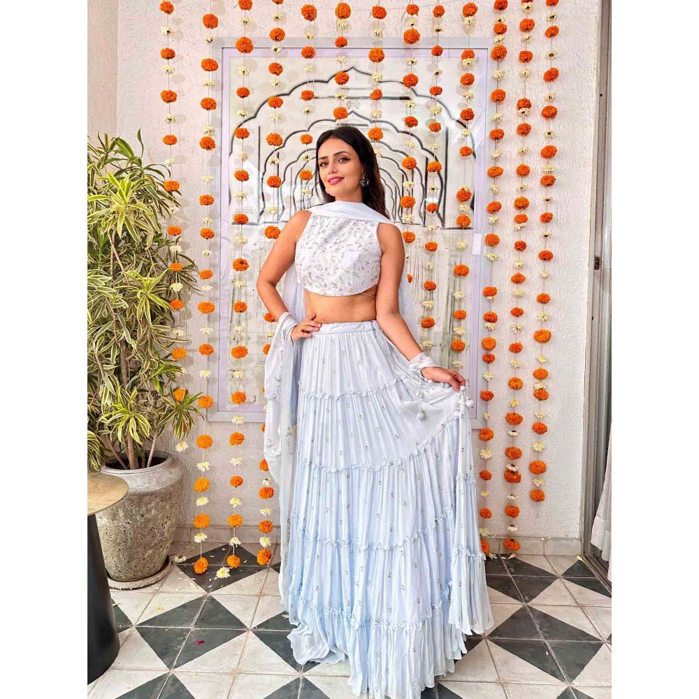 1999AD Blue Lehenga With Blouse And Dupatta (Set of 3)