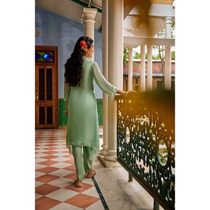 1999AD Sea-Green Asymmetrical Kurta With Dhoti (Set of 2)