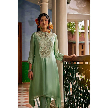 1999AD Sea-Green Asymmetrical Kurta With Dhoti (Set of 2)