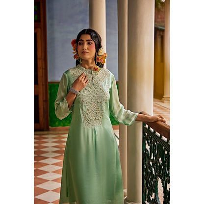1999AD Sea-Green Asymmetrical Kurta With Dhoti (Set of 2)