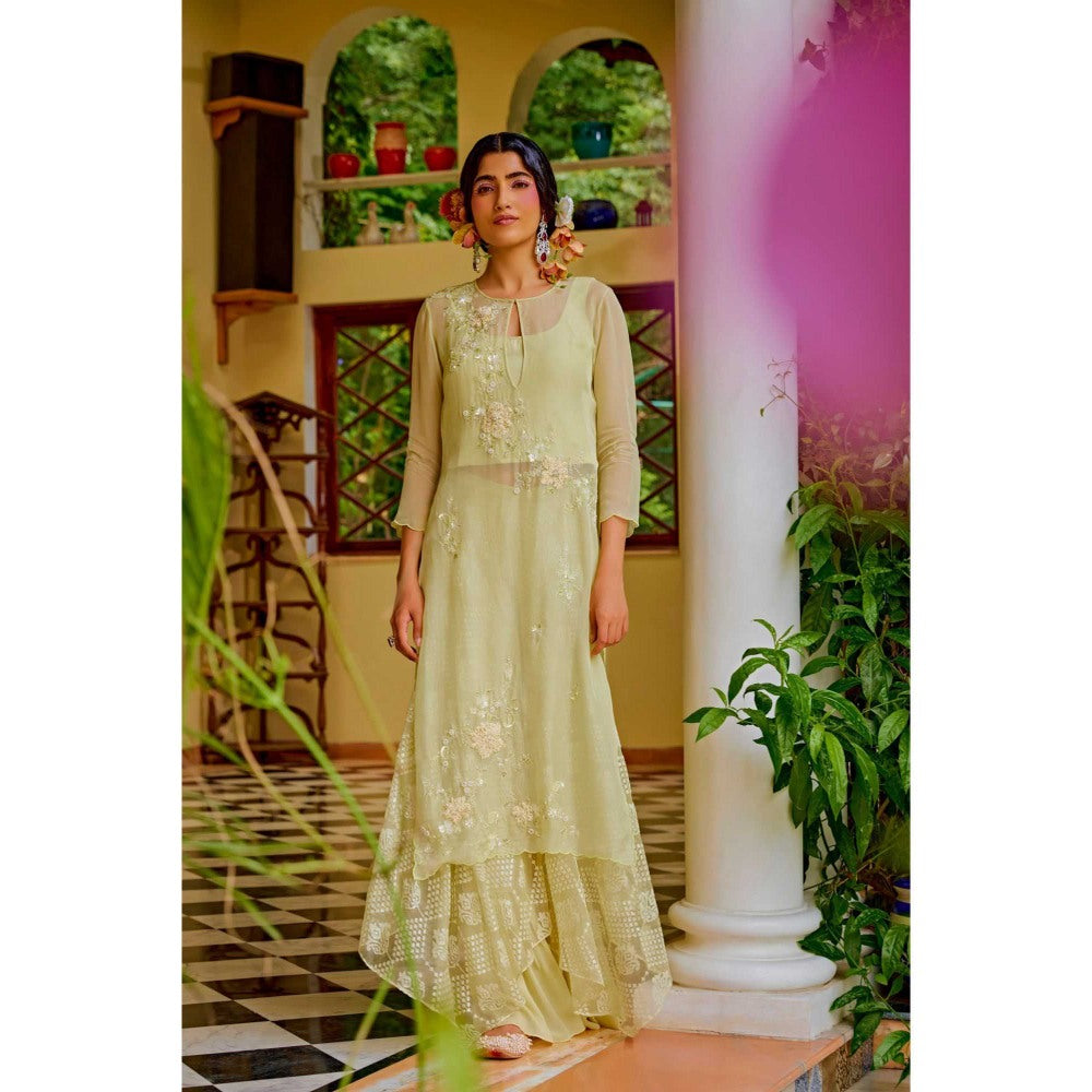 1999AD Green Embroidered Kurta with Bustier and sharara (Set of 3)