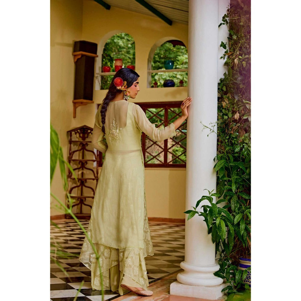 1999AD Green Embroidered Kurta with Bustier and sharara (Set of 3)