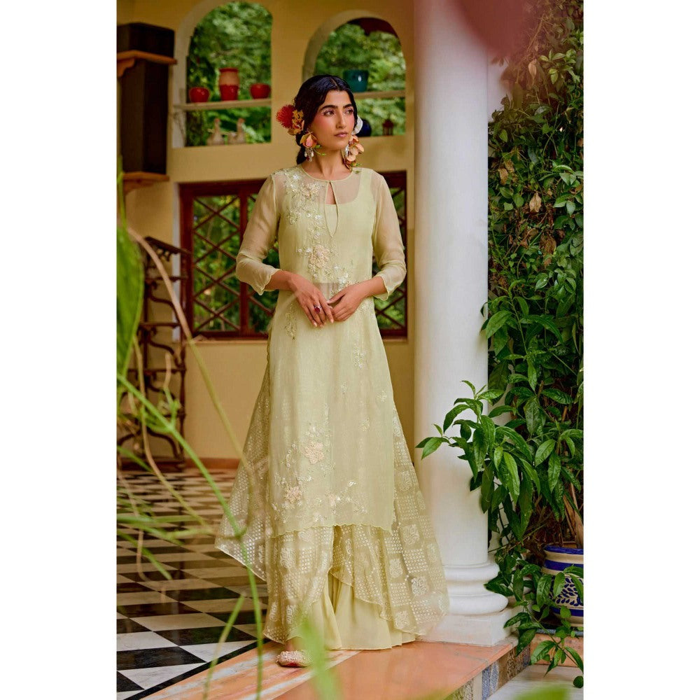 1999AD Green Embroidered Kurta with Bustier and sharara (Set of 3)
