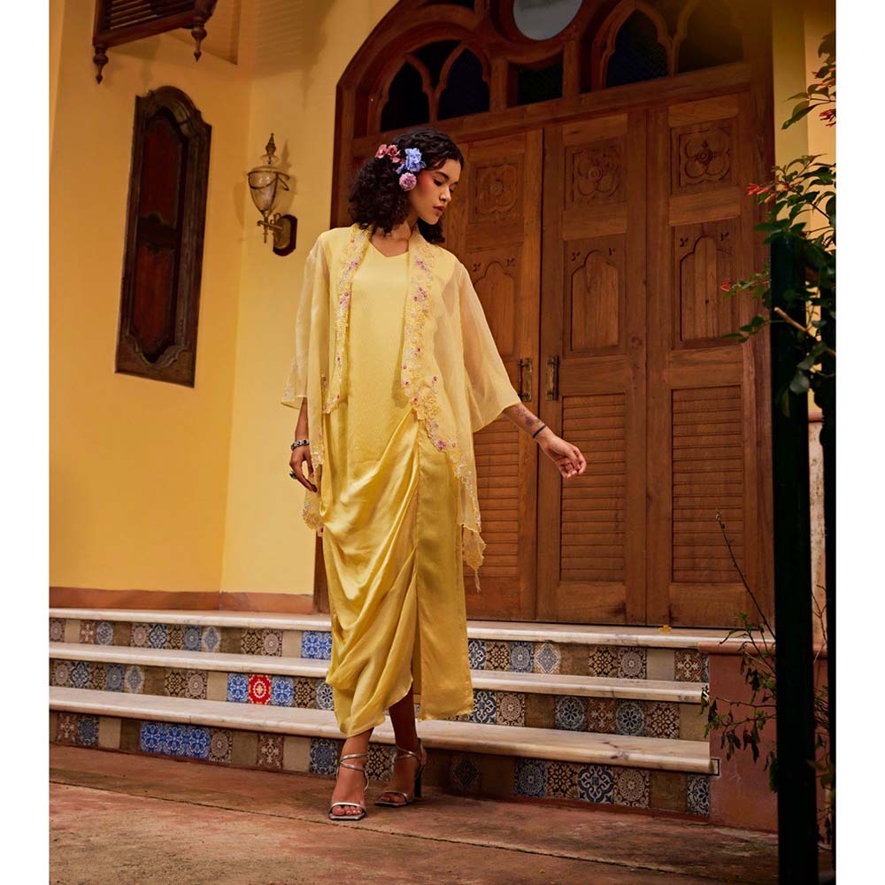 1999AD Light Yellow Sheer Cape With Dress (Set of 2)