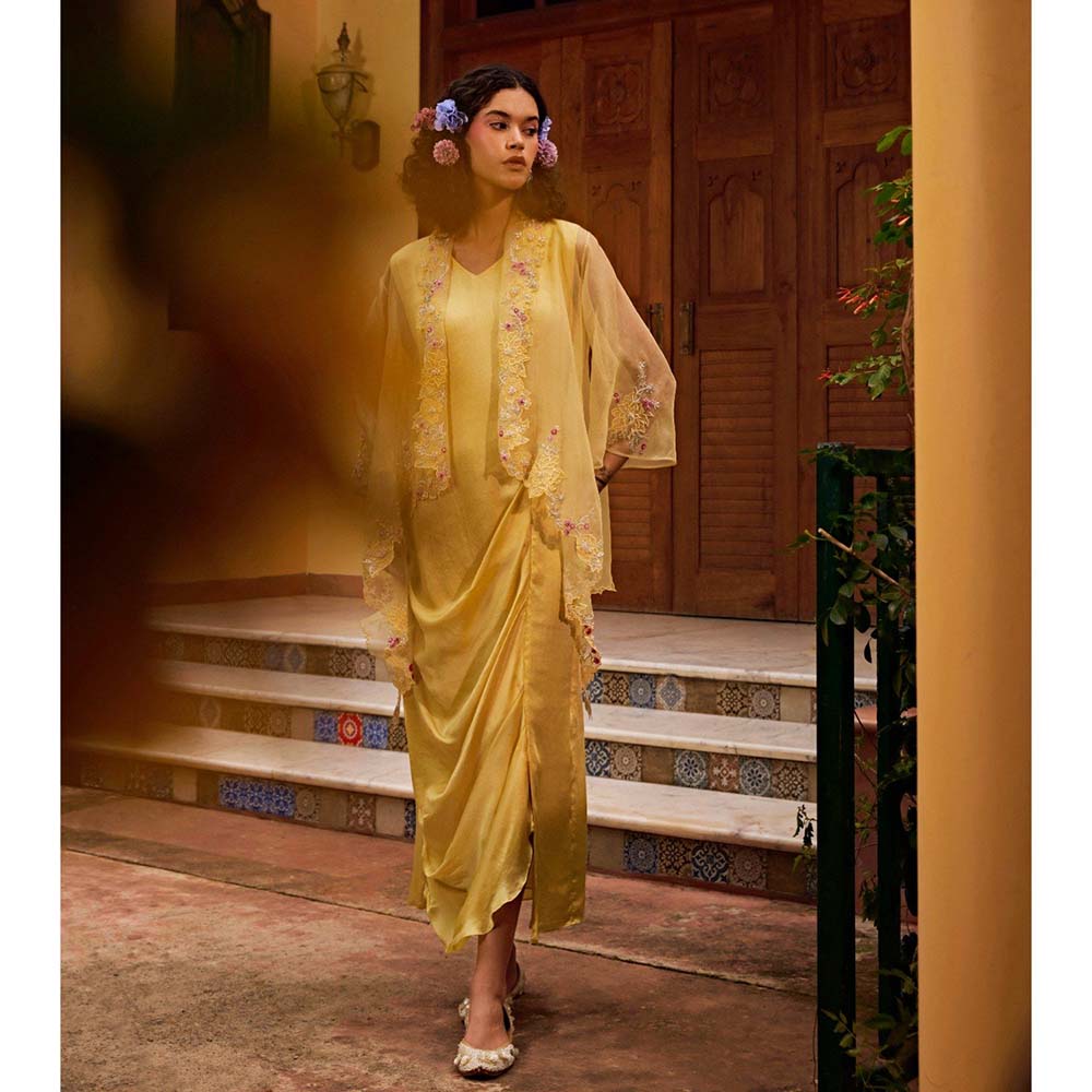 1999AD Light Yellow Sheer Cape With Dress (Set of 2)