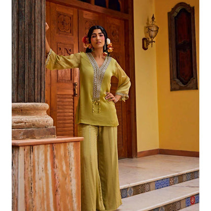 1999AD Olive Chiffon Sequenced Co-Ord (Set of 2)