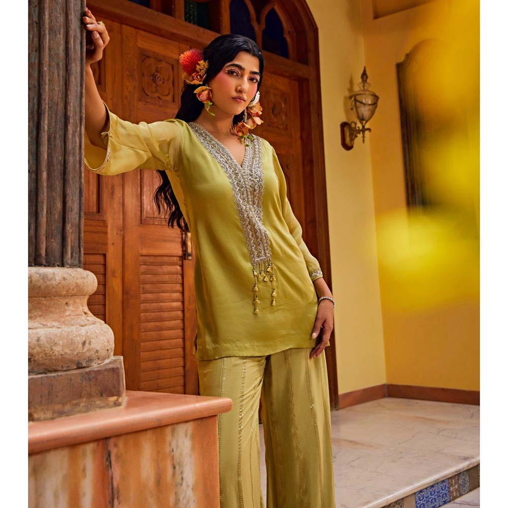 1999AD Olive Chiffon Sequenced Co-Ord (Set of 2)