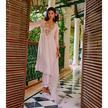 1999AD Light Pink Georgette Kurta with Pant (Set of 2)