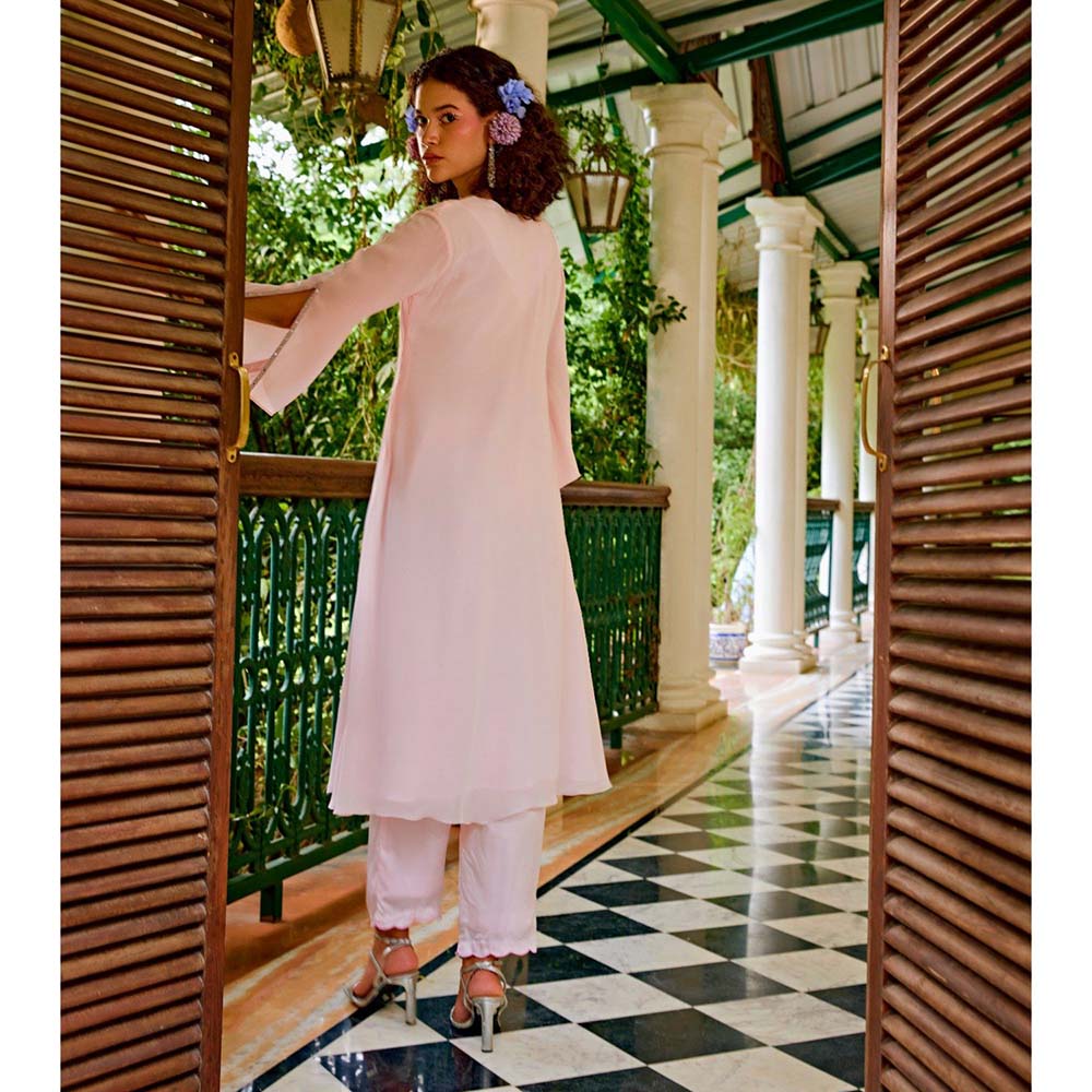 1999AD Light Pink Georgette Kurta with Pant (Set of 2)