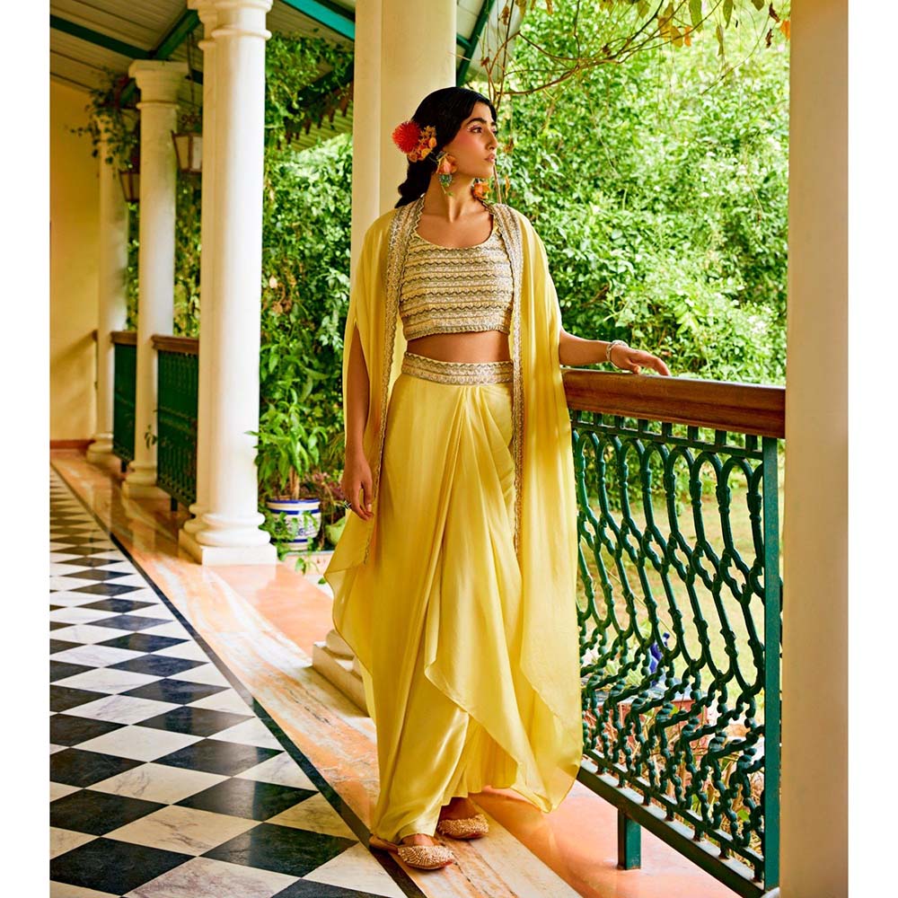 1999AD Yellow Organza Cape With Bustier And Skirt (Set of 3)