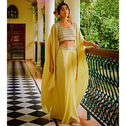 1999AD Yellow Organza Cape With Bustier And Skirt (Set of 3)