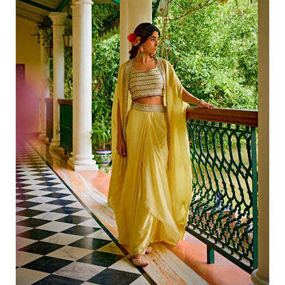 1999AD Yellow Organza Cape With Bustier And Skirt (Set of 3)