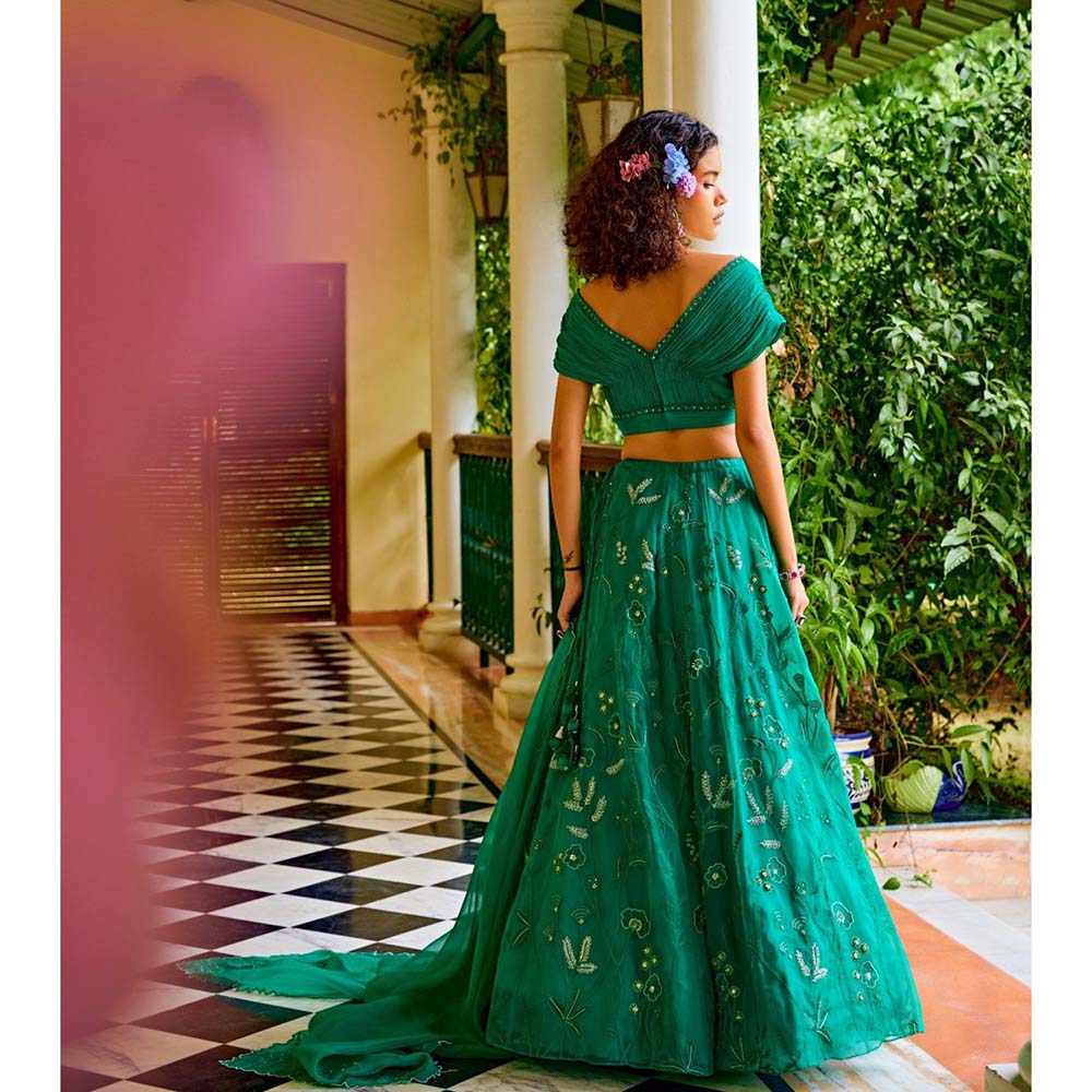 1999AD Forest Green Kalidar Lehenga With Blouse (Set of 2)