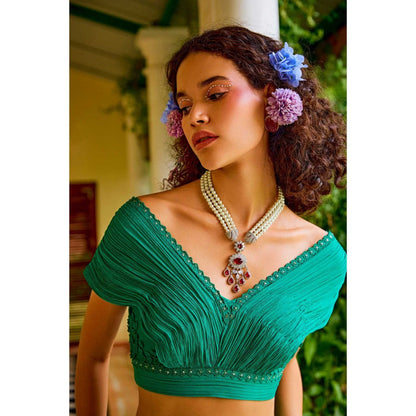 1999AD Forest Green Kalidar Lehenga With Blouse (Set of 2)